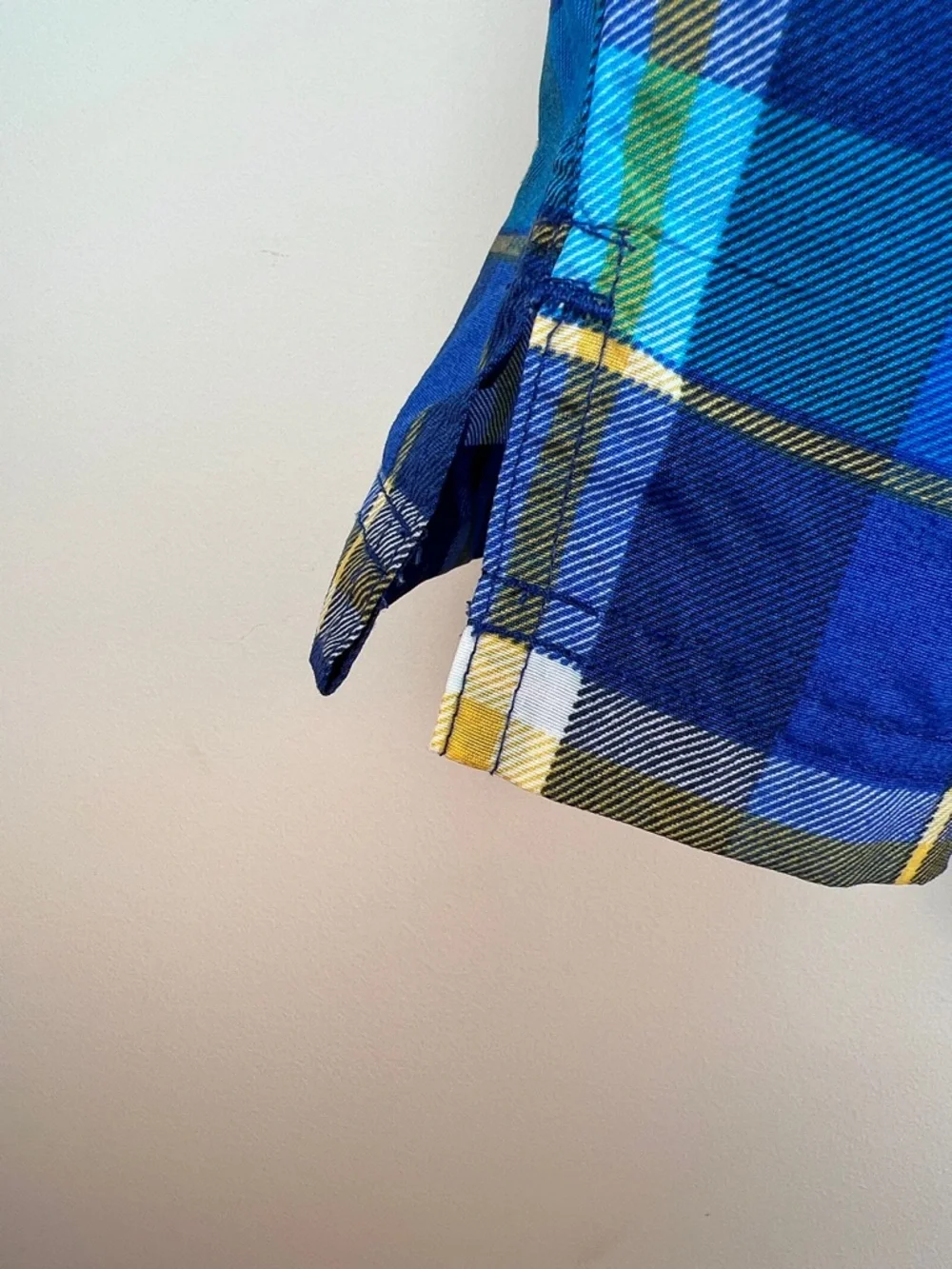 Ralph Lauren Blue Plaid Swim Trunks with Yellow Accents